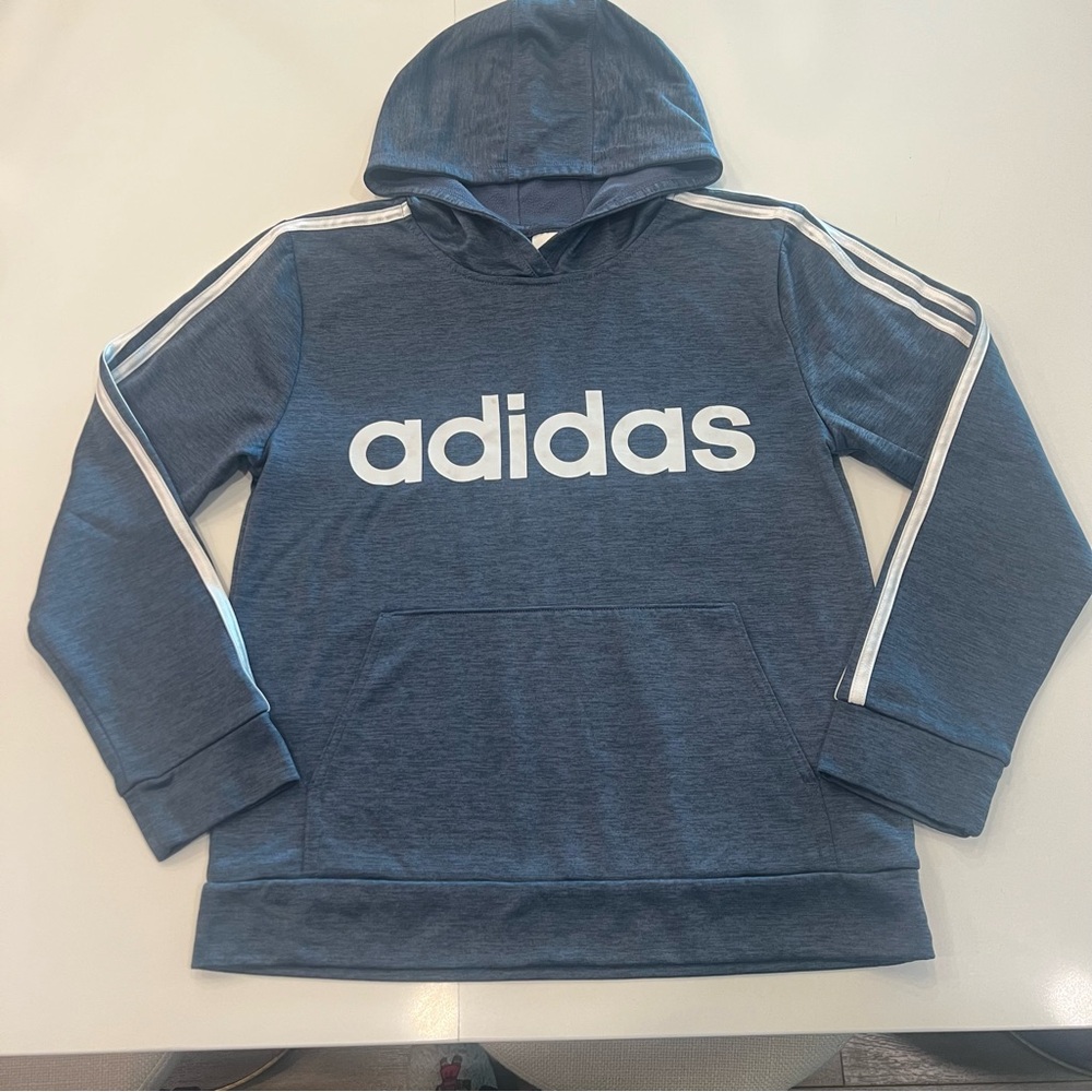 Kids Adidas Heathered Navy Hoodie with White Accents